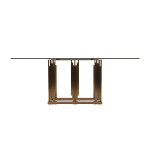 VIG Furniture Token Smoked Grey Glass Dining Table With Rose Gold Stainless Steel Base, Seats 6-8, 78"W Stylish VGVCT816