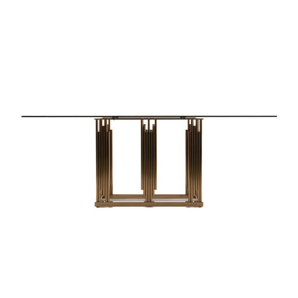VIG Furniture Token Smoked Grey Glass Dining Table With Rose Gold Stainless Steel Base, Seats 6-8, 78"W Stylish VGVCT816