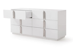 VIG Furniture Token Modern White & Stainless Steel Dresser With 6 Soft-Close Drawers, High-Gloss Luxe Finish, 64" VGVCJ815-WHT-DRS