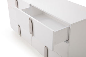 VIG Furniture Token Modern White & Stainless Steel Dresser With 6 Soft-Close Drawers, High-Gloss Luxe Finish, 64" VGVCJ815-WHT-DRS