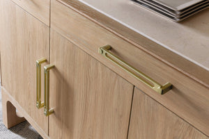 Hooker Furniture Banyon Bay Buffet With Honed Egyptian Marble Top, Desert Oak Finish, Ample Storage & Brushed Brass Hardware 6081-75900-82