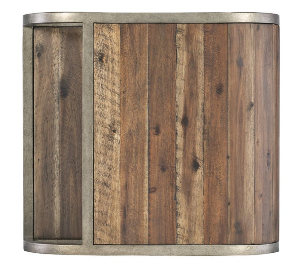 Hooker Furniture Commerce Rustic Open Ended End Table With Curved Silhouette, Pewter Frame, Distressed Planked Wood Shelf 7228-80206-85