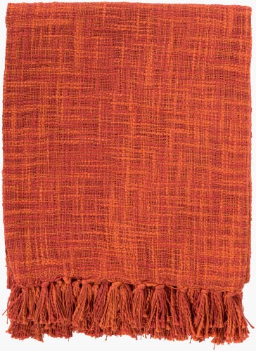 Surya Tori 49"W X 59"L Rustic Cotton Throw Blanket With Woven Texture And Fringe Detail – Cozy Charm Rust Cotton,Cotton Tor004-4959