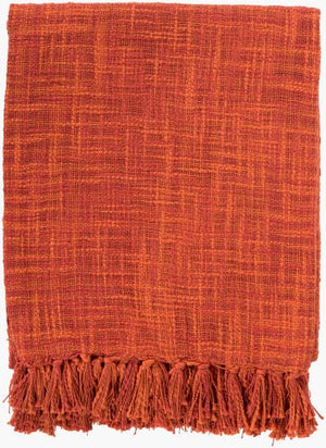 Surya Tori 49"W X 59"L Rustic Cotton Throw Blanket With Woven Texture And Fringe Detail – Cozy Charm Rust Cotton,Cotton Tor004-4959