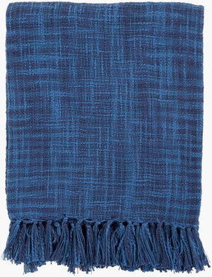 Surya Tori 49"W X 59"L Rustic Cotton Throw Blanket With Woven Texture And Fringe Detail – Cozy Charm Dark Blue Cotton,Cotton Tor005-4959