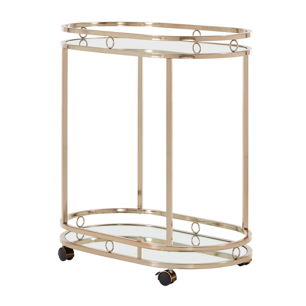 Homelegance By Top-Line Twyla Champagne Gold Oval Bar Cart Champagne Gold Metal