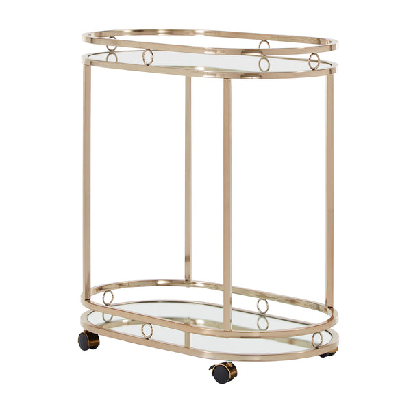 Homelegance By Top-Line Twyla Champagne Gold Oval Bar Cart Champagne Gold Metal