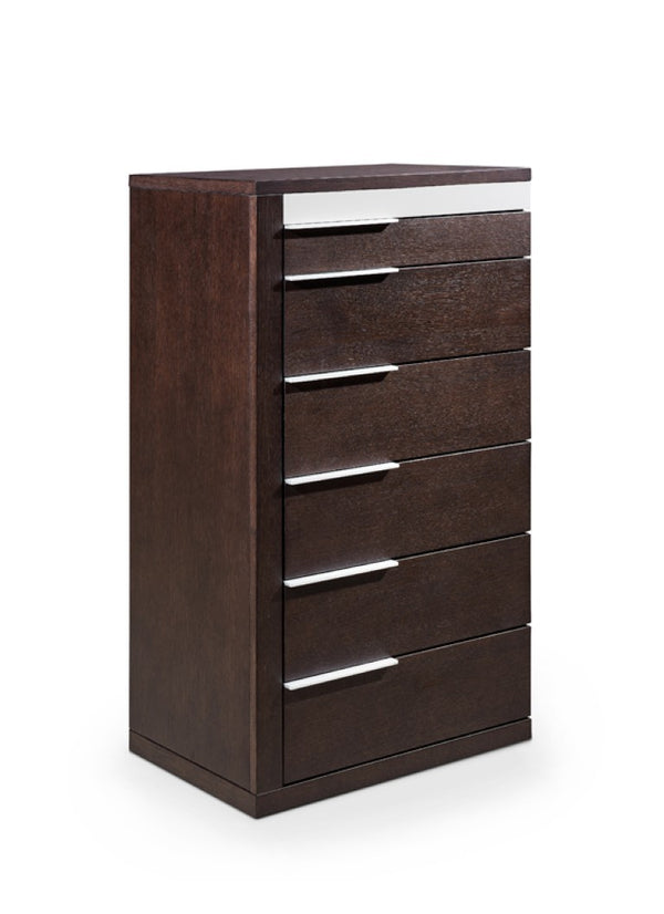 VIG Furniture Torino Brown Oak & Grey Gloss Chest Of Drawers – 6 Spacious Drawers, Metal Handles, No Assembly VGWCD-D04-BRNOAK