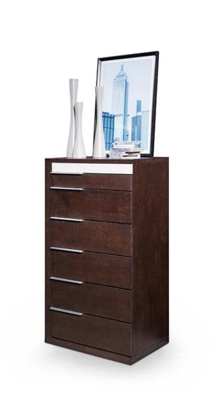 VIG Furniture Torino Brown Oak & Grey Gloss Chest Of Drawers – 6 Spacious Drawers, Metal Handles, No Assembly VGWCD-D04-BRNOAK