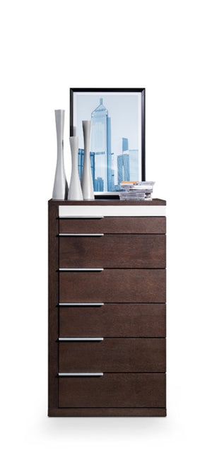 VIG Furniture Torino Brown Oak & Grey Gloss Chest Of Drawers – 6 Spacious Drawers, Metal Handles, No Assembly VGWCD-D04-BRNOAK