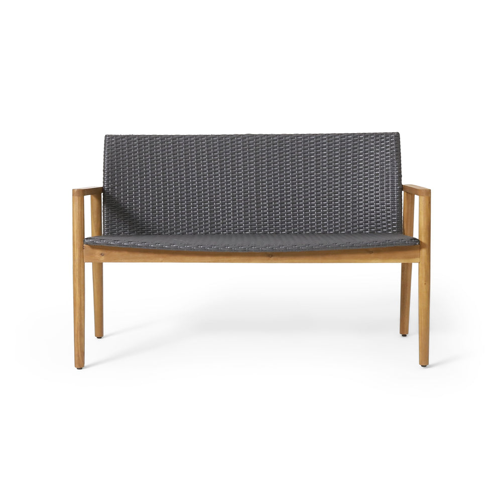 English Elm Christopher Knight Home® - BRYAN Teak Chat Set with Acacia Wood Frame & Wicker Seating — Loveseat, 2 Chairs, Coffee Table 73992.00GRY