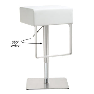 TOV Furniture Seville Vegan Leather Adjustable Stool – Modern Design, 360° Swivel, Perfect for Home or Bar Use White TOV-K3631