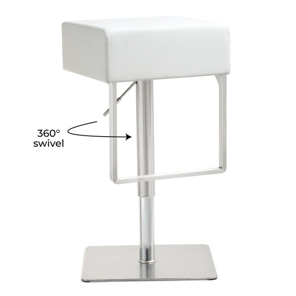 TOV Furniture Seville Vegan Leather Adjustable Stool – Modern Design, 360° Swivel, Perfect for Home or Bar Use White TOV-K3631