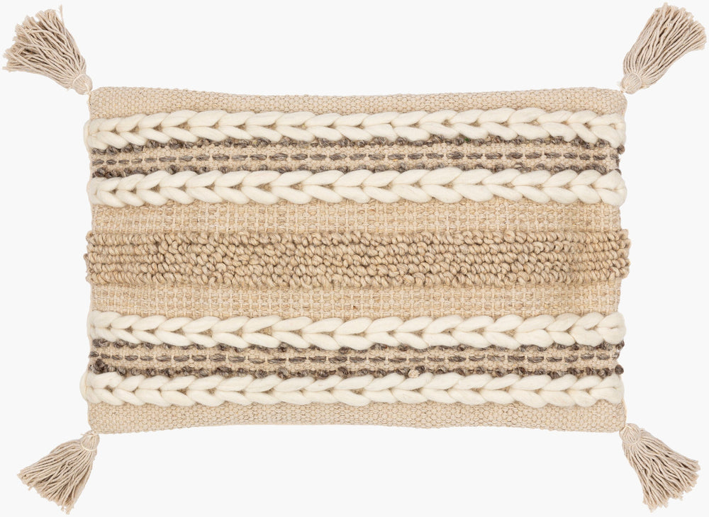 Surya Tov Bohemian Global Pillow - 14"X22" Handmade Wool & Cotton Lumbar With Earthy Geometric Pattern Ivory Wool,Cotton,Cotton Tov001-1422p