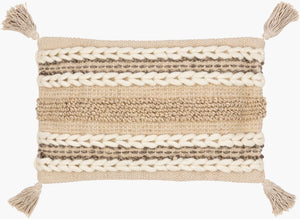 Surya Tov Bohemian Global Pillow - 14"X22" Handmade Wool & Cotton Lumbar With Earthy Geometric Pattern Ivory Wool,Cotton,Cotton Tov001-1422p