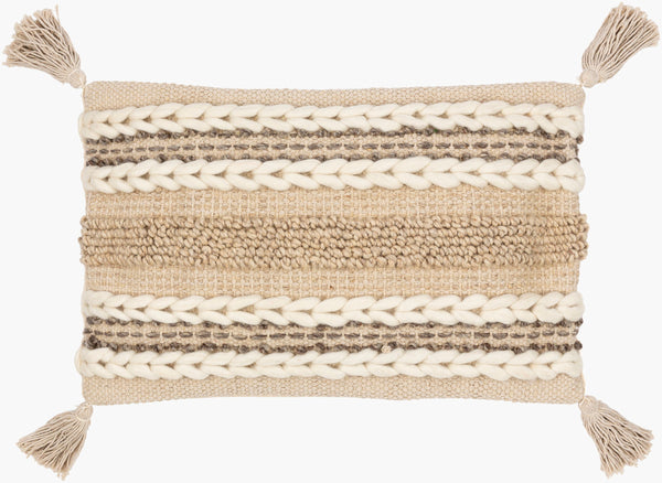 Surya Tov Bohemian Global Pillow - 14"X22" Handmade Wool & Cotton Lumbar With Earthy Geometric Pattern Ivory Wool,Cotton,Cotton Tov001-1422p