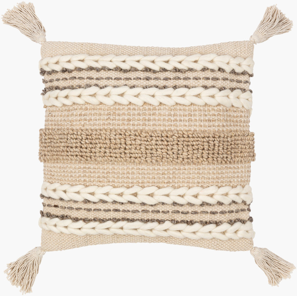 Surya Tov Bohemian Global Pillow – 18x18 Handmade Accent With Bold Patterns For Chic Home Decor Style Ivory Wool,Cotton,Cotton Tov001-2222p