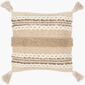 Surya Tov Bohemian Global Pillow – 18x18 Handmade Accent With Bold Patterns For Chic Home Decor Style Ivory Wool,Cotton,Cotton Tov001-2222p