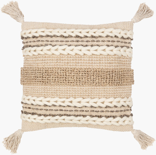 Surya Tov Bohemian Global Pillow – 18x18 Handmade Accent With Bold Patterns For Chic Home Decor Style Ivory Wool,Cotton,Cotton Tov001-2222p
