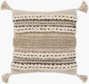 Surya Tov Bohemian Global Pillow – 18x18 Handmade Accent With Bold Patterns For Chic Home Decor Style Ivory Wool,Cotton,Cotton Tov001-2020d