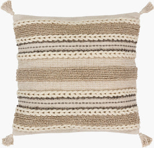 Surya Tov Bohemian Global Pillow - 14"X22" Handmade Wool & Cotton Lumbar With Earthy Geometric Pattern Ivory Wool,Cotton,Cotton Tov001-1422p