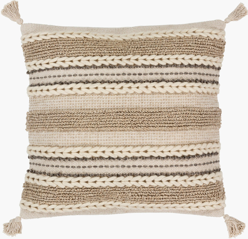 Surya Tov Bohemian Global Pillow – 18x18 Handmade Accent With Bold Patterns For Chic Home Decor Style Ivory Wool,Cotton,Cotton Tov001-2222p