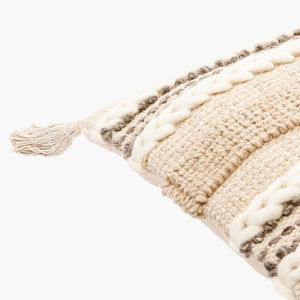 Surya Tov Bohemian Global Pillow - 14"X22" Handmade Wool & Cotton Lumbar With Earthy Geometric Pattern Ivory Wool,Cotton,Cotton Tov001-1422p