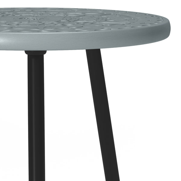 English Elm Sherbourne Handcrafted Grey Side Table with Carved Mango Wood Top & Black Metal Legs, 17" x 20" B136P159600