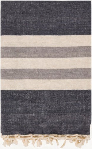 Surya Troy Coastal Cotton Throw Blanket 50"W X 70"L – Stylish Woven Design With Fringe Detailing, India Charcoal Cotton,Cotton Toy7000-5070