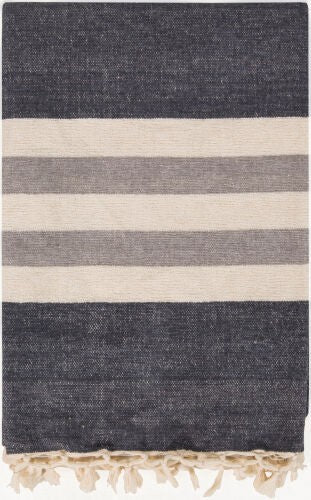Surya Troy Coastal Cotton Throw Blanket 50"W X 70"L – Stylish Woven Design With Fringe Detailing, India Charcoal Cotton,Cotton Toy7000-5070