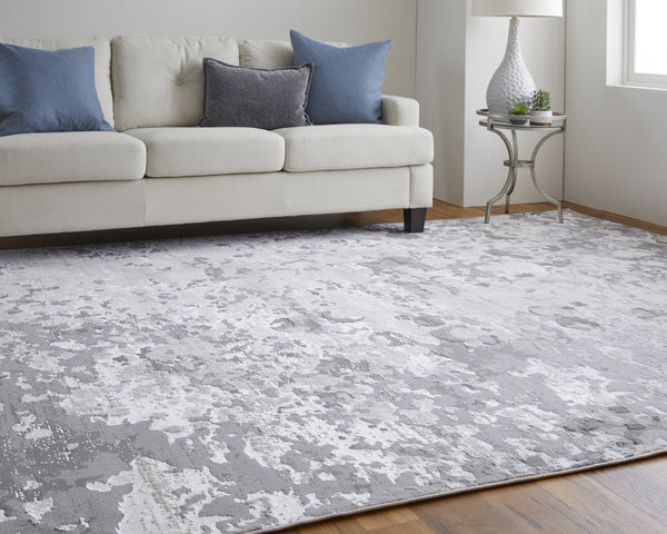 Feizy Rugs Micah Modern Abstract Area Rug - Soft Polypropylene Blend, Stain Resistant, Perfect For High Traffic Areas Silver,Gray,White Polyester,Polypropylene 6943336fslvgryi71