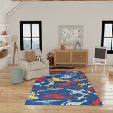 Nourison Imagination IMA06 Machine Made Machine Printed Borderless Design Indoor Only Kids  Rug Navy Multicolor, Navy Multicolor Pile, 100% Polyester 841491134252