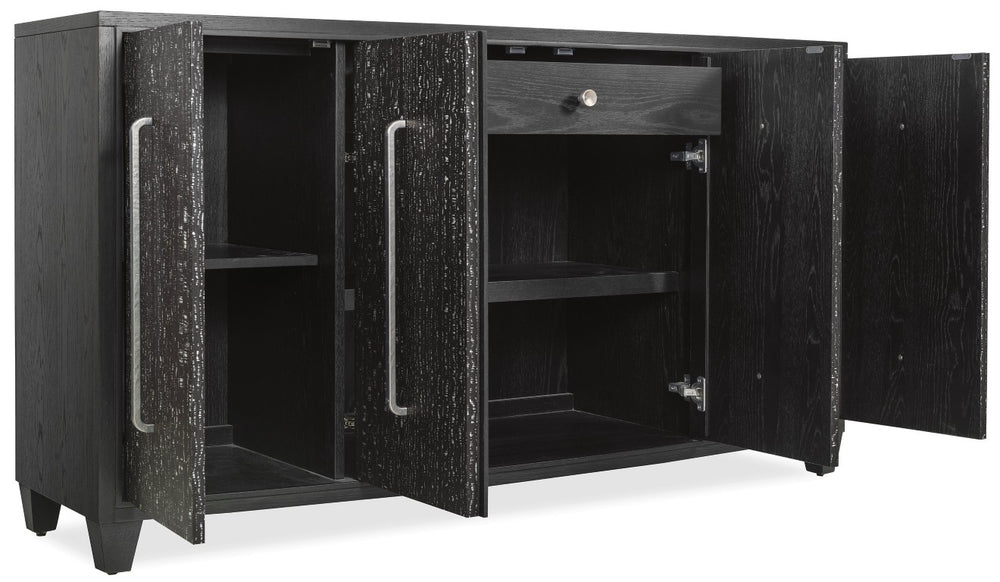 Hooker Furniture Melange Sculptural Midnight Credenza With Black & White Veneer, Soft-Close Doors, Silver Pulls — Stylish Storage 628-85740-99