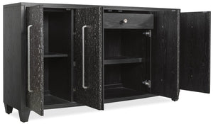 Hooker Furniture Melange Sculptural Midnight Credenza With Black & White Veneer, Soft-Close Doors, Silver Pulls — Stylish Storage 628-85740-99