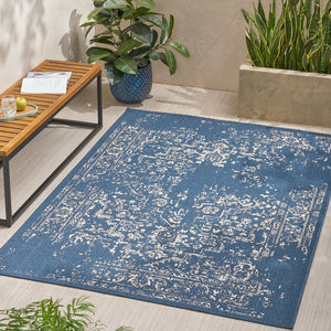 English Elm Christopher Knight Home® - 7'x5'3" Blue Polypropylene Area Rug — 100% Durable Low-Pile Handcrafted Design, 4mm Pile 72342.00