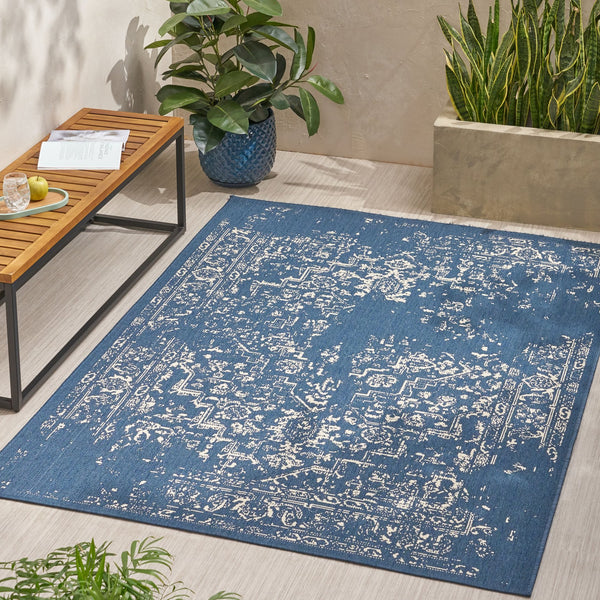 English Elm Christopher Knight Home® - 7'x5'3" Blue Polypropylene Area Rug — 100% Durable Low-Pile Handcrafted Design, 4mm Pile 72342.00