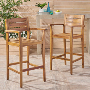 English Elm Wood Acacia Bar Stool with Ladder Back and Slatted Seat for Kitchen or Patio 62719.00