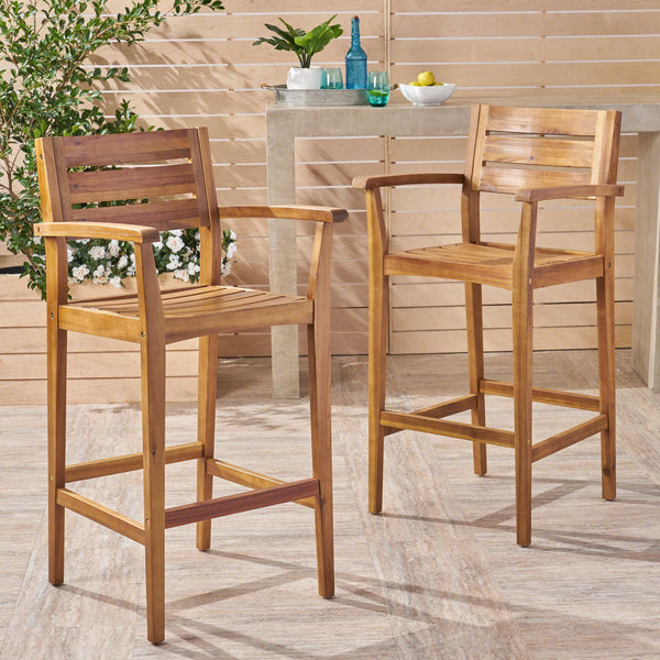 English Elm Wood Acacia Bar Stool with Ladder Back and Slatted Seat for Kitchen or Patio 62719.00