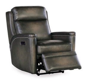 Hooker Furniture Hamilton Luxe Power Recliner With Semi-Aniline Leather, Zero-Gravity Recline, Usb Port, Nailhead Trim Grey SS116-PHZ1-095