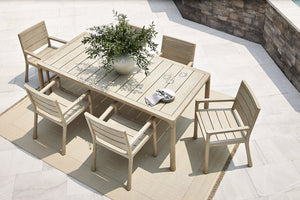 Bernhardt Bernhardt Siesta Key Carbonized Teak 88" Outdoor Dining Table Sea Oat Finish Slatted Classic Elegance X06222
