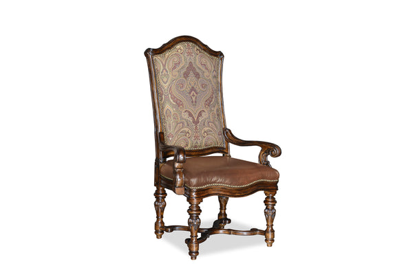 A.R.T. Furniture Valencia Arm Chair Set Of 2 - Traditional Tuscan Design With Jacquard Fabric And Leather Trim - Set Of 2 Brown, Beige Radiata Solids,White Oak,Walnut And Pine Veneers,Foam,Fabric,Leather,Metal 209205-2304