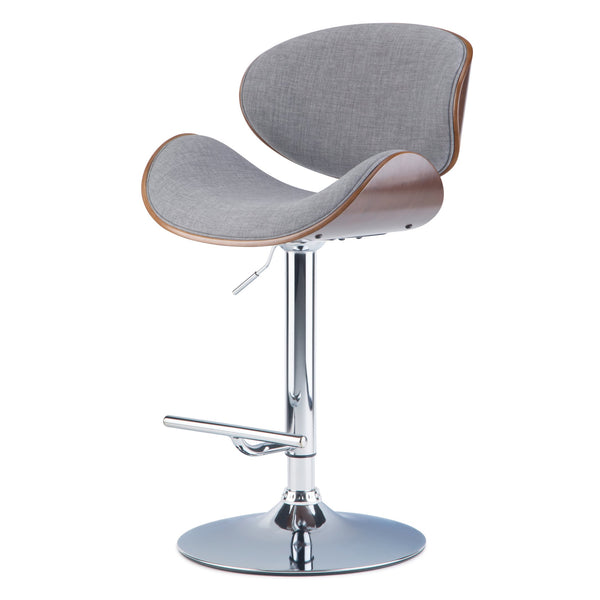 English Elm Marana Bentwood Adjustable Swivel Bar Stool - Modern Grey Fabric, Chrome Base, Ergonomic Comfort B136P158930
