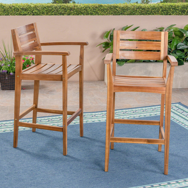 English Elm Wood Acacia Bar Stool with Ladder Back and Slatted Seat for Kitchen or Patio 62719.00