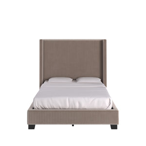 Homelegance By Top-Line Mylah Pleated Velvet Wingback Bed Taupe Velvet