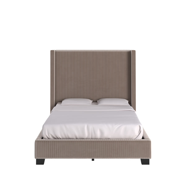 Homelegance By Top-Line Mylah Pleated Velvet Wingback Bed Taupe Velvet