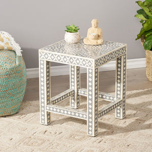 Christopher Knight Home® - Noble House - Eutaw Handcrafted Boho Mango Wood End Table, Gray and White