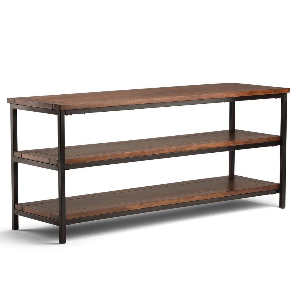 English Elm Skyler Industrial TV Media Stand Dark Cognac Brown – Solid Mango Wood & Metal, 60" Wide, 65" TV Ready, Open Shelves B136P158242