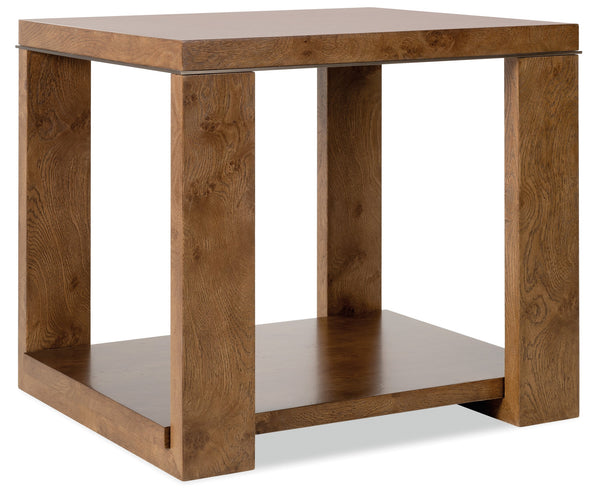 Hooker Furniture Melange Mulholland Oak Round Side Table with Triple Shelf Storage for Living Rooms 27.52L x 24.25W x 25.00H 628-80607-82