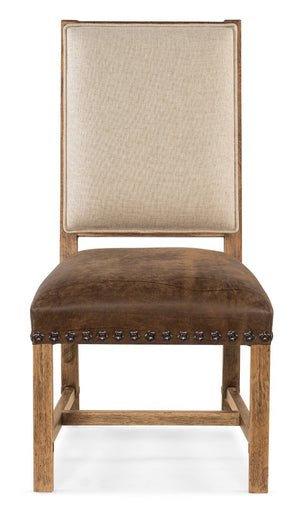 Hooker Furniture Big Sky Side Chair With Leather Seat & Evere Cream Back, Hand-Distressed Wood, Nailhead Trim 6700-75310-80