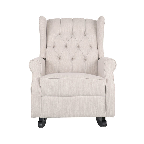 English Elm Christopher Knight Home® - ROCKING Chair Beige Fabric Wingback with Birch Rockers, Button-Tufted Diamond Stitch Comfort & Style 72153.00